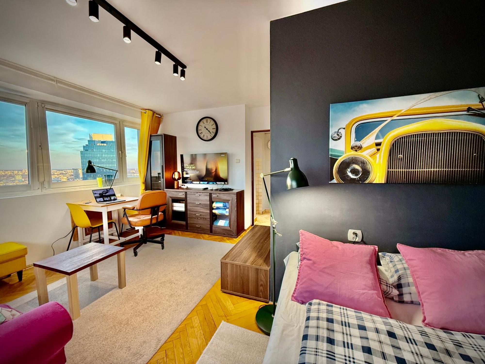 Super Apartment Yellow 2X Metro Fast Wifi 1 Gbs Netflix Panorama Miasta Varşovia Exterior foto