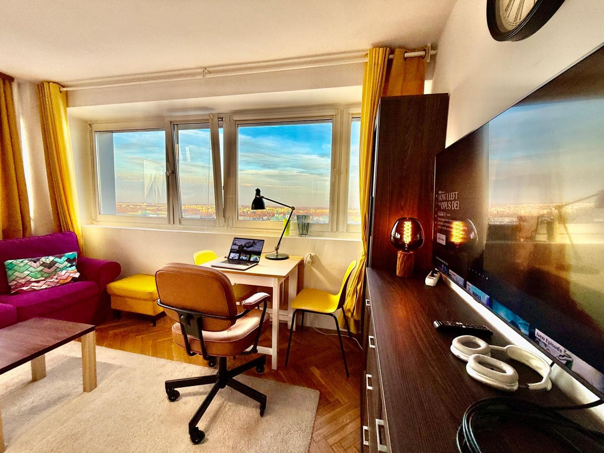Super Apartment Yellow 2X Metro Fast Wifi 1 Gbs Netflix Panorama Miasta Varşovia Exterior foto