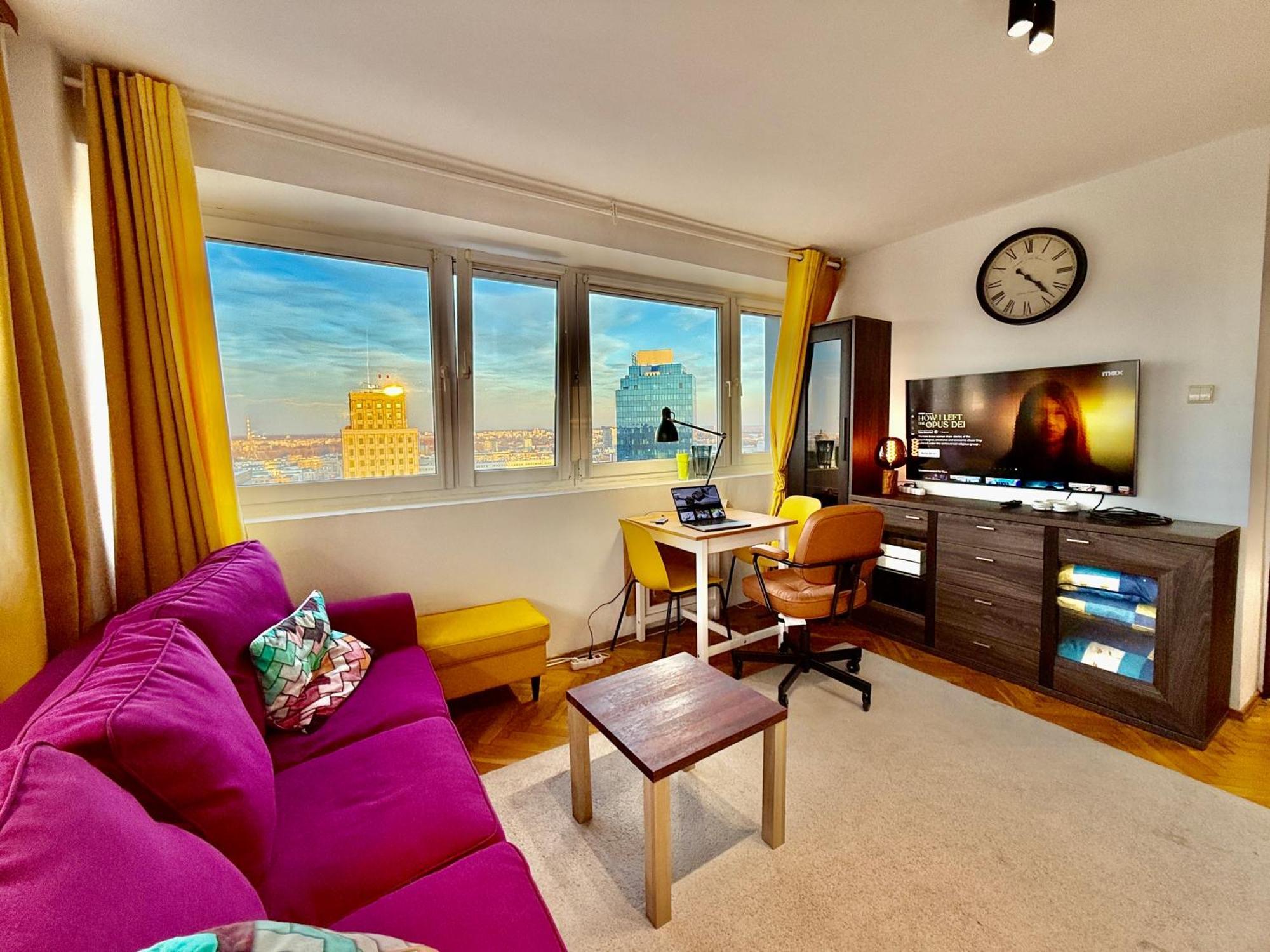 Super Apartment Yellow 2X Metro Fast Wifi 1 Gbs Netflix Panorama Miasta Varşovia Exterior foto